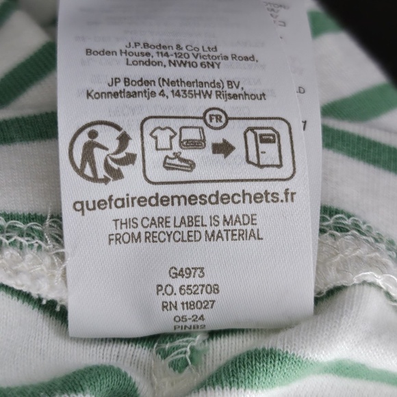 Girls Mini Boden Green and White Stripes 2 Piece Pajama Set Size 11Y 146 cm - Picture 11 of 11